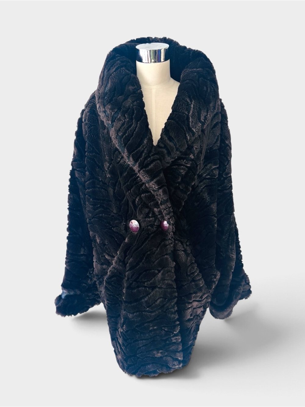Vintage Mariel Faux Fur Shawl Collar Coat Sculpted Cocoon Design